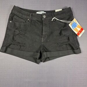 Wax Jean Collection Black Distressed Denim Cuffed Shorts NWT 90233 Womens Size L